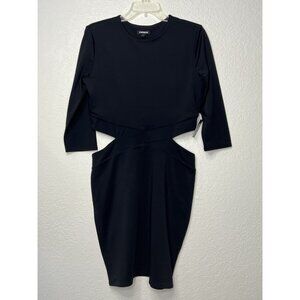 Body Contour Crew Neck Side Cut Out Mini Dress In Black Sz Large